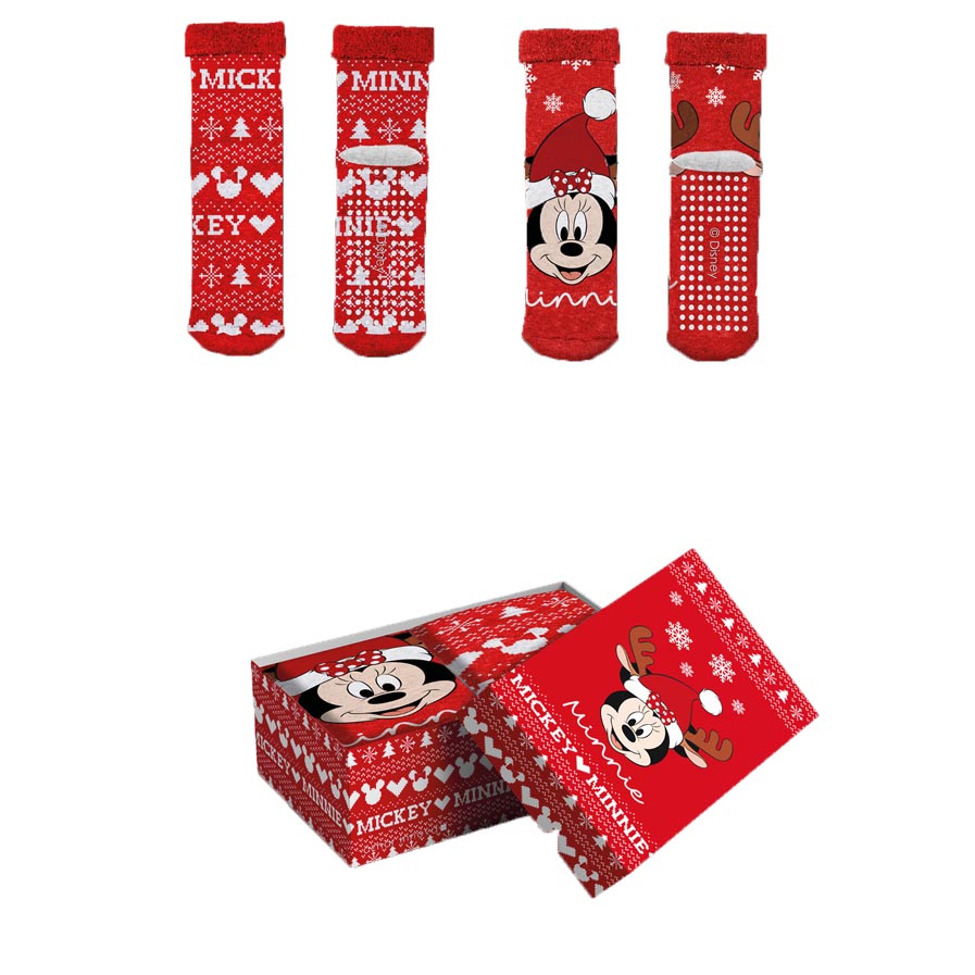 Pack 2 Red Rubber Sole Christmas Socks Disney