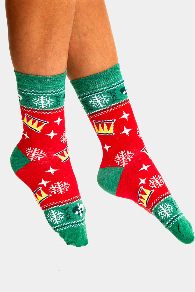 Red and Green Christmas Socks Unisex with Christmas Tree Womens and Mens