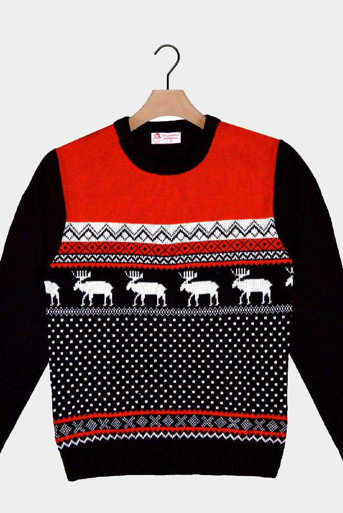 Red and Black Christmas Jumper with Reindeers 2021