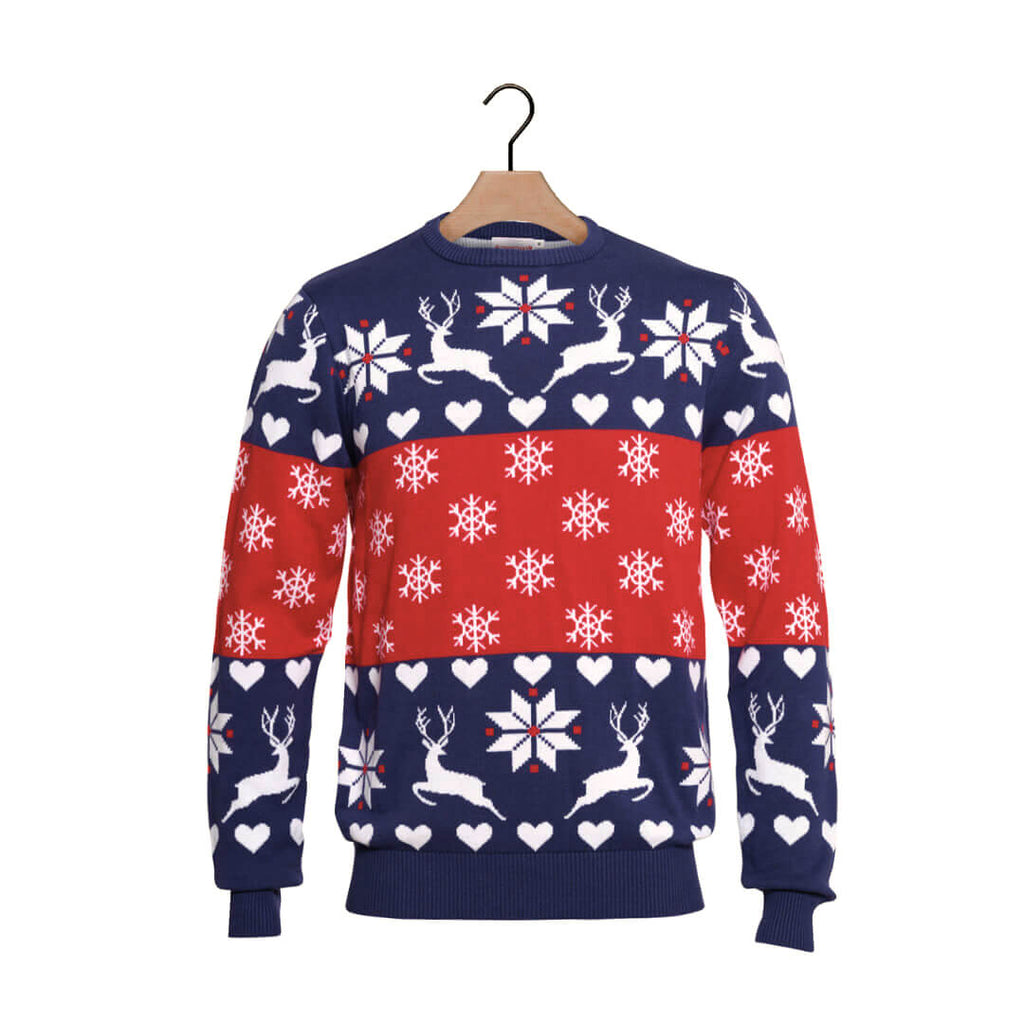 Red and Blue Boys and Girls Christmas Jumper with Reindeers and Hearts