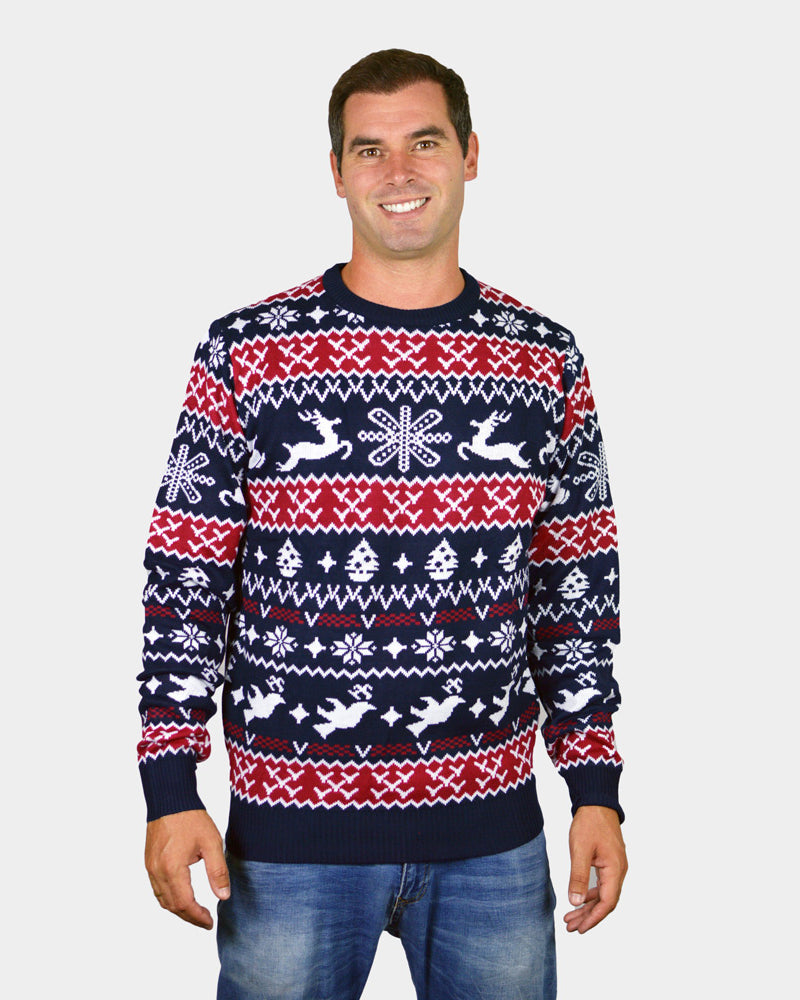 mens Red and Blue Strips Christmas Jumper