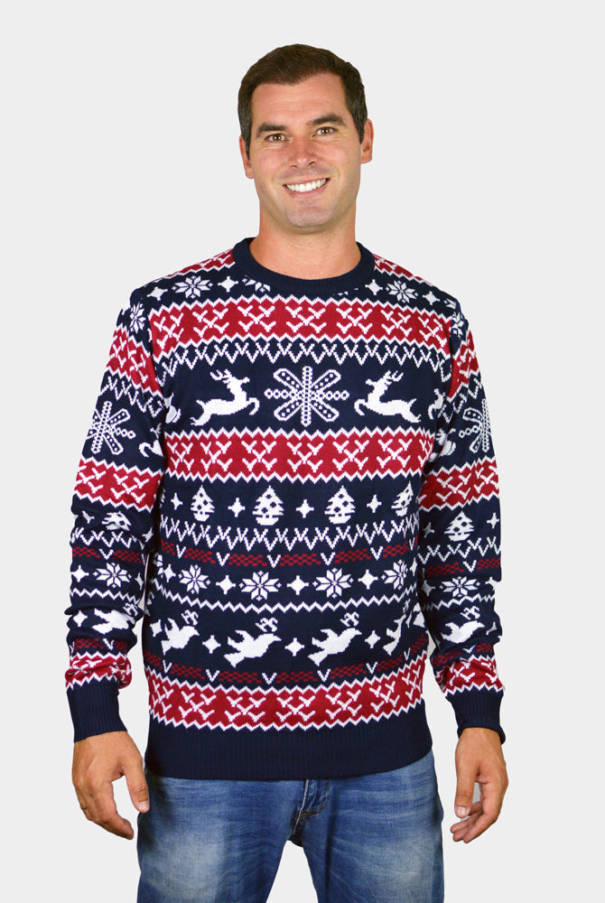 mens Red and Blue Strips Christmas Jumper