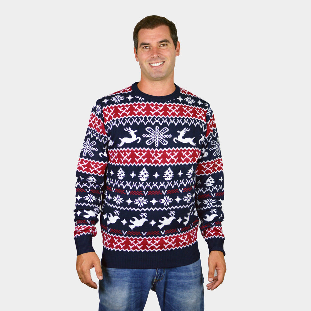 Red and Blue Strips Christmas Jumper Mens