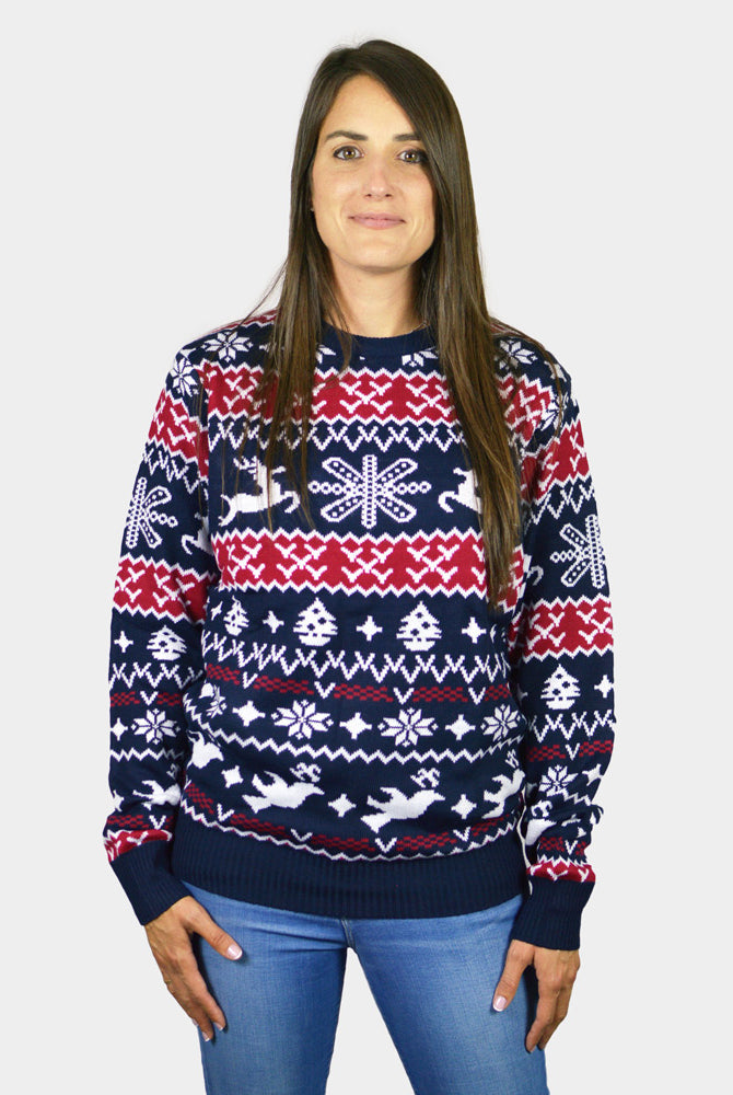 Red and Blue Strips Christmas Jumper Womens
