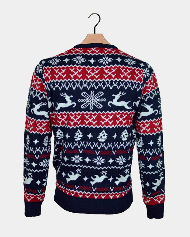 Red and Blue Strips Family Christmas Jumper Back