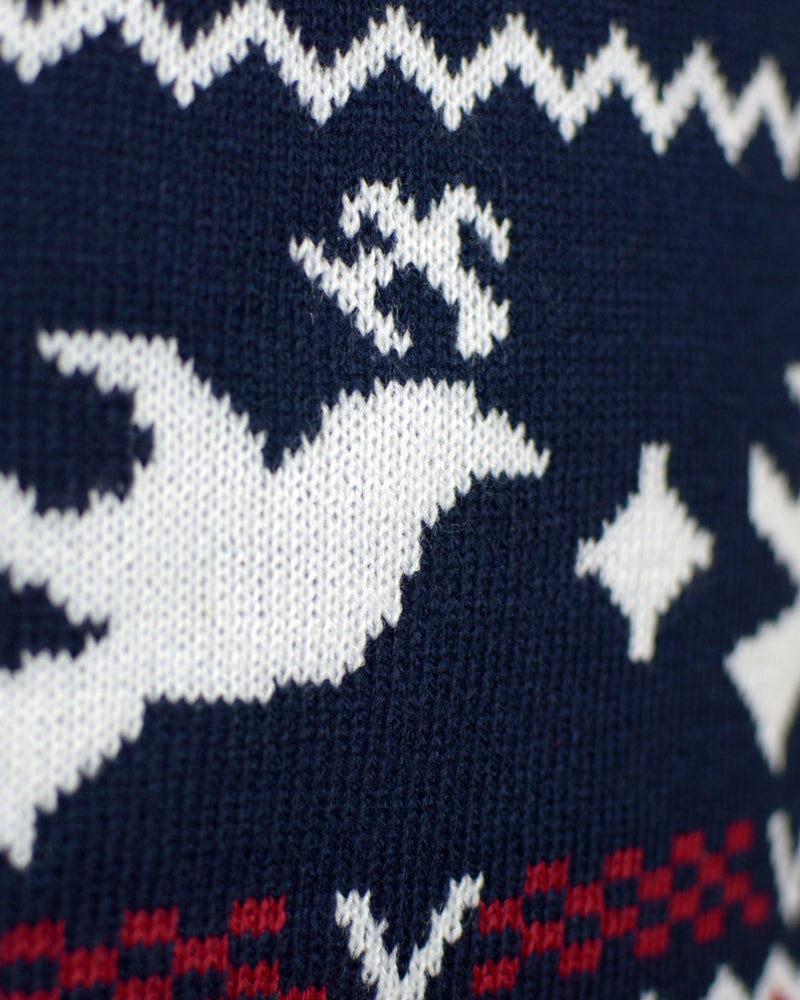 Red and Blue Strips Family Christmas Jumper Detail Snow