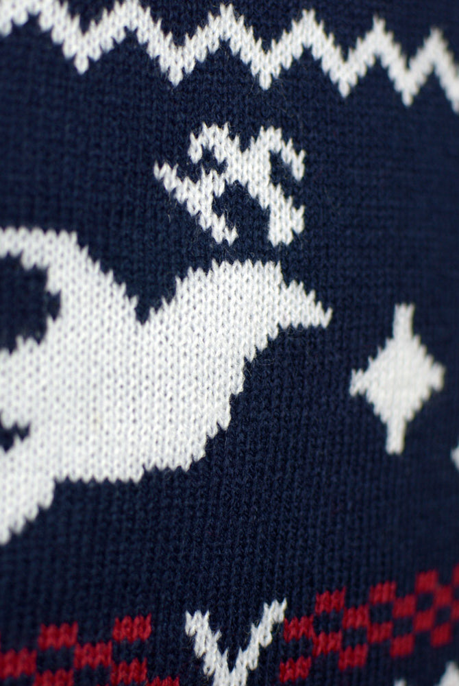 Red and Blue Strips Family Christmas Jumper Detail Snow