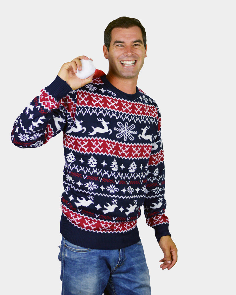 Red and Blue Strips Family Christmas Jumper Mens