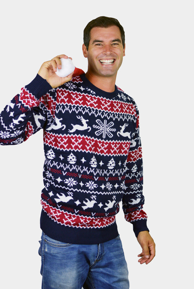 Red and Blue Strips Family Christmas Jumper Mens