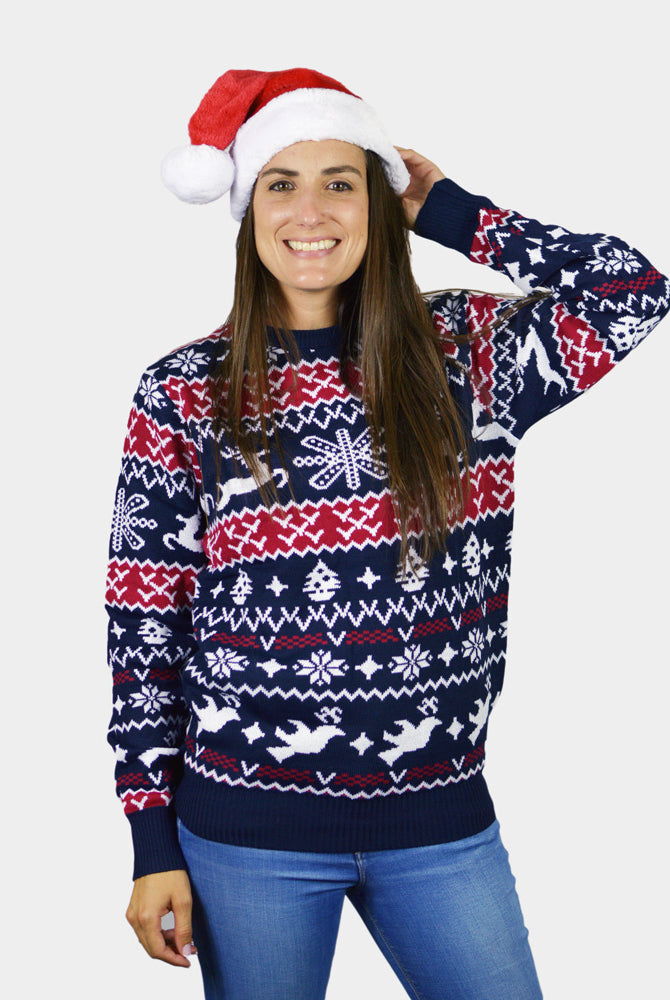 Red and Blue Strips Family Christmas Jumper Womens