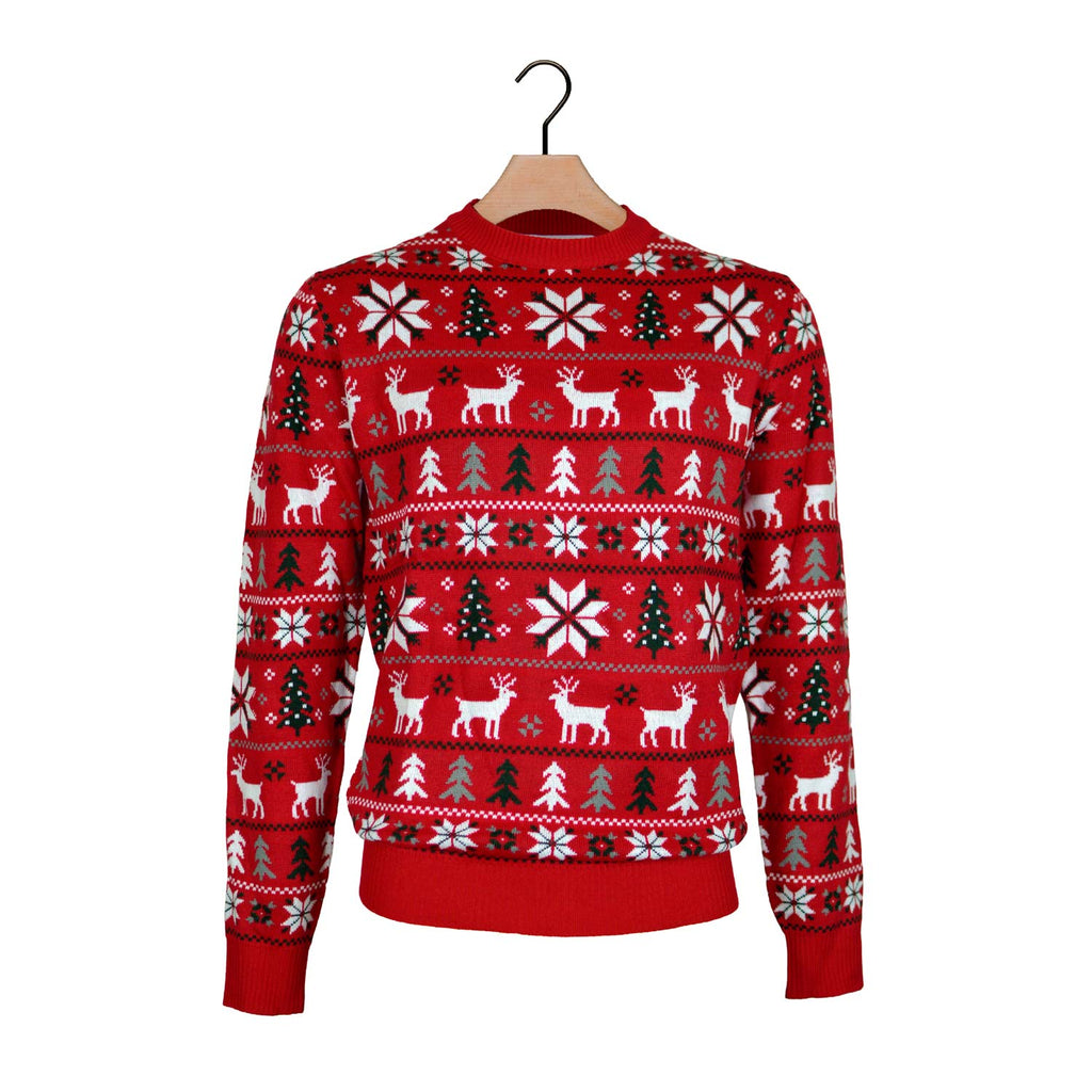 Red Boys and Girls Christmas Jumper with Reindeers, Trees and Polar Star