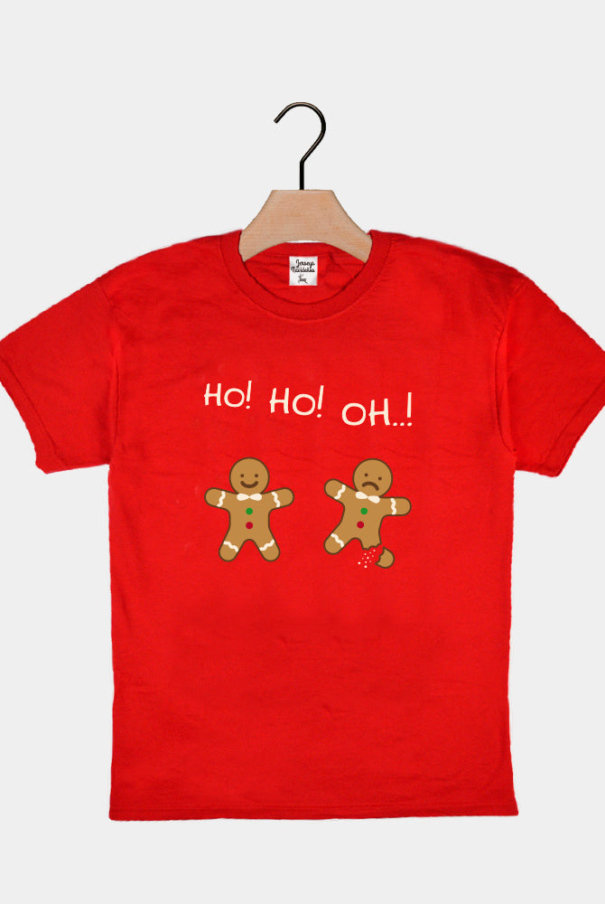 Red Boys and Girls Christmas T-Shirt with Gingerbreads