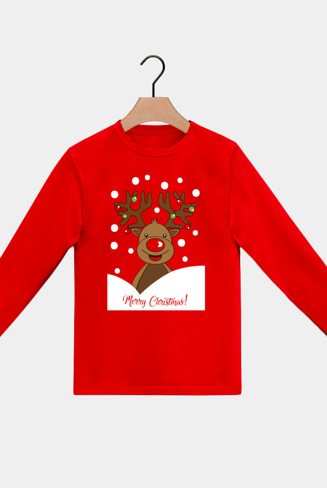 Red long sleeve Boys and Girls Christmas T-Shirt with Rudolph Reindeer