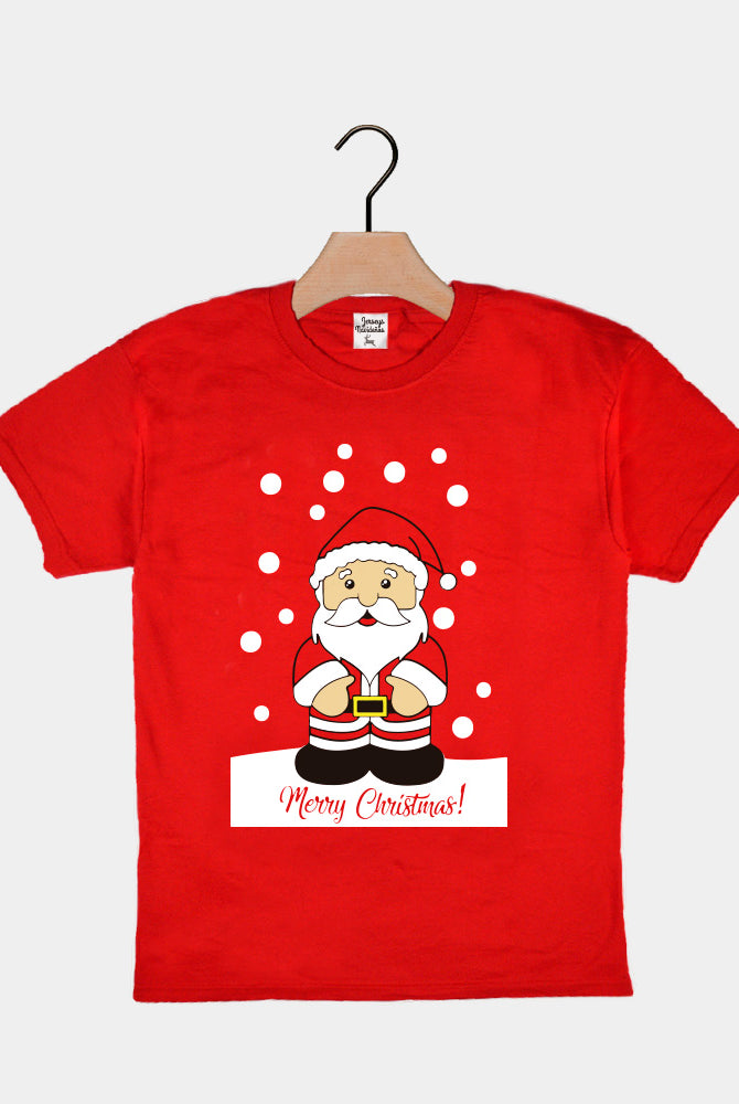 Red Boys and Girls Christmas T-Shirt with Santa Claus