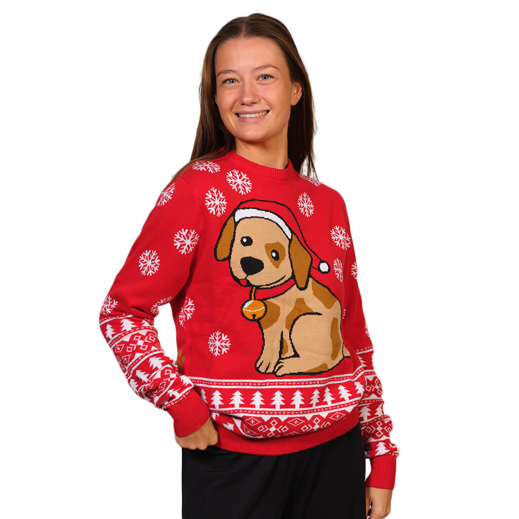 Womens Red Christmas Jumper with Puppy