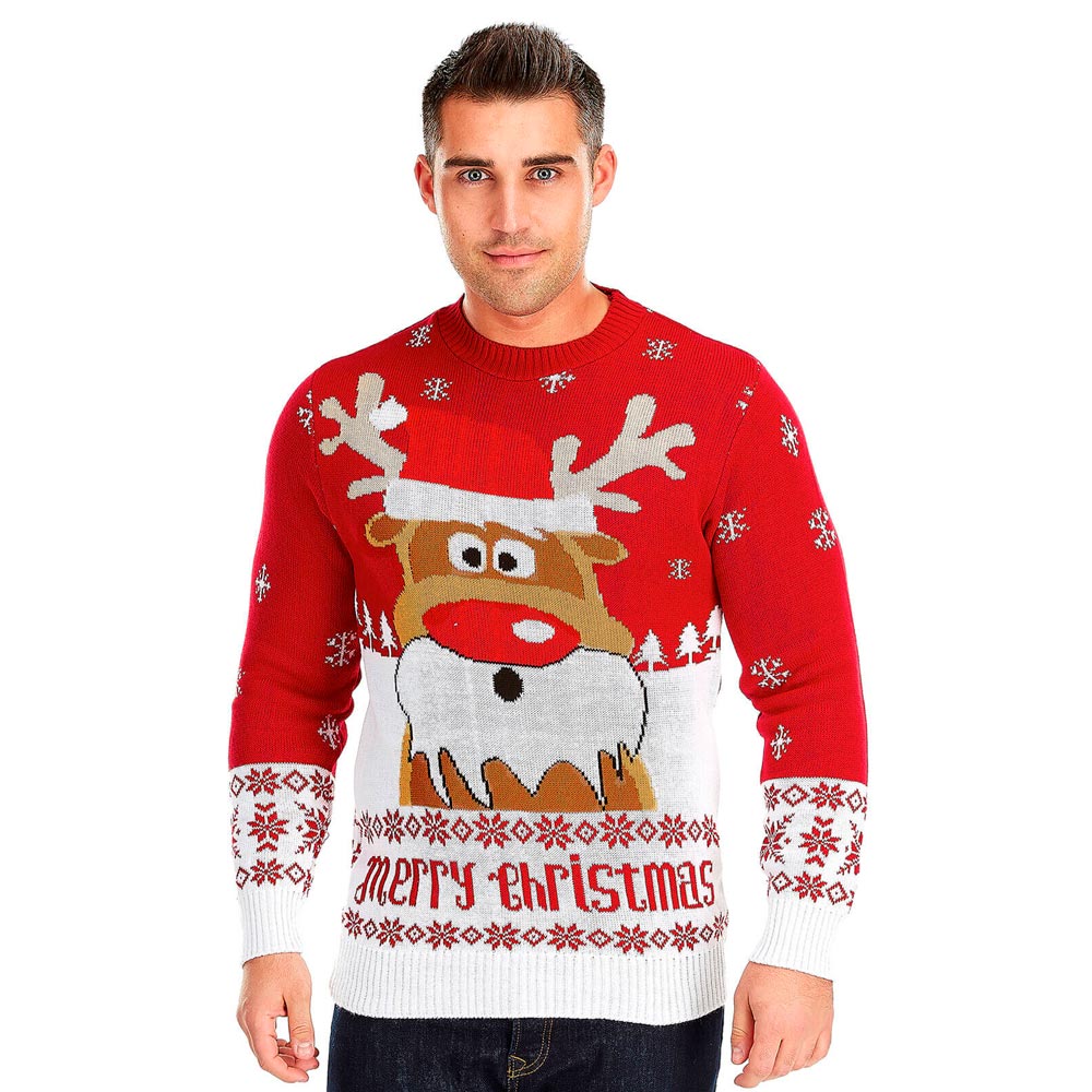 Red Christmas Jumper with Reindeer Mens