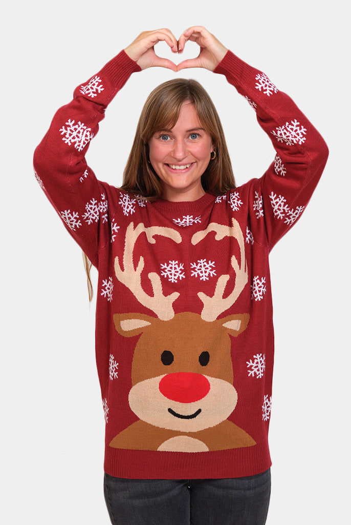 Womans Red Christmas Jumper with Rudolph the Reindeer