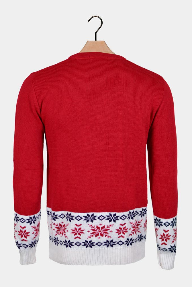 Red Christmas Jumper with Reindeer and Snow Back