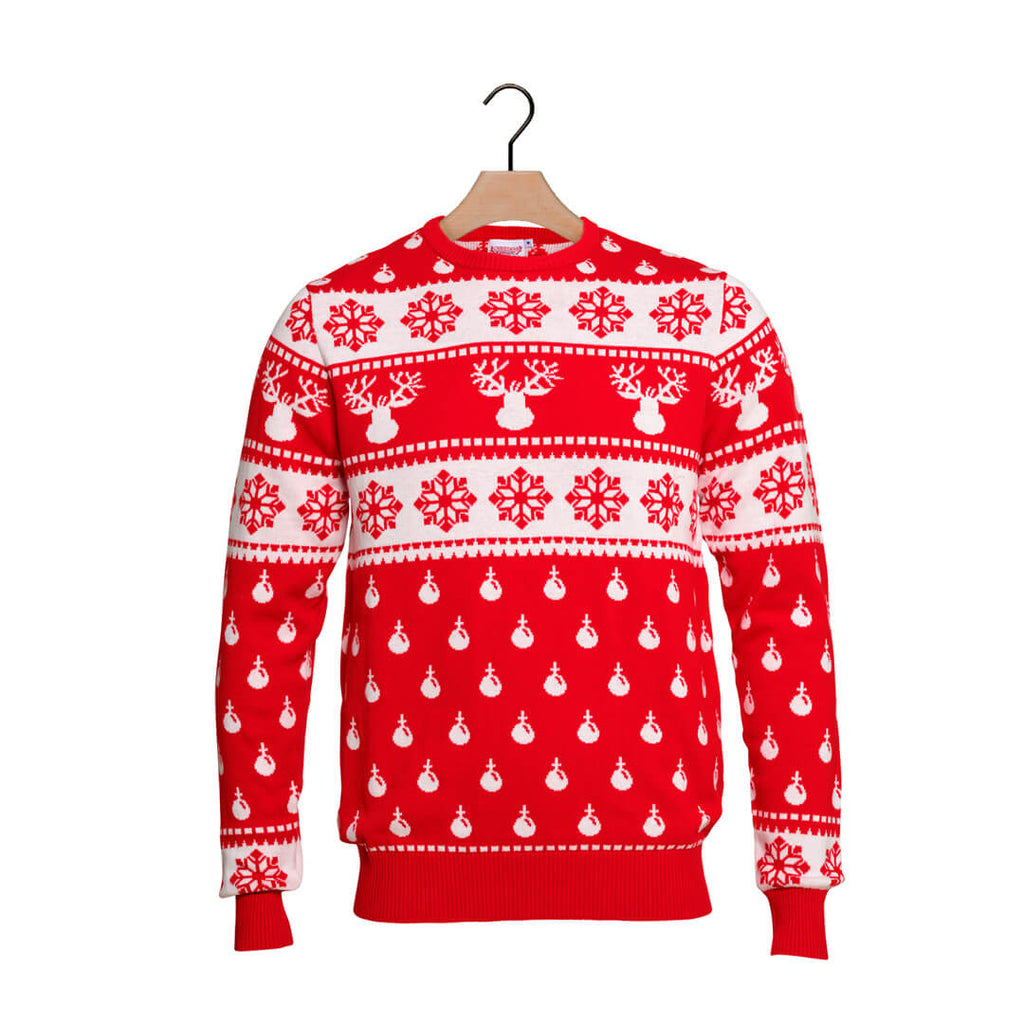Red Christmas Jumper with Reindeers and Snow