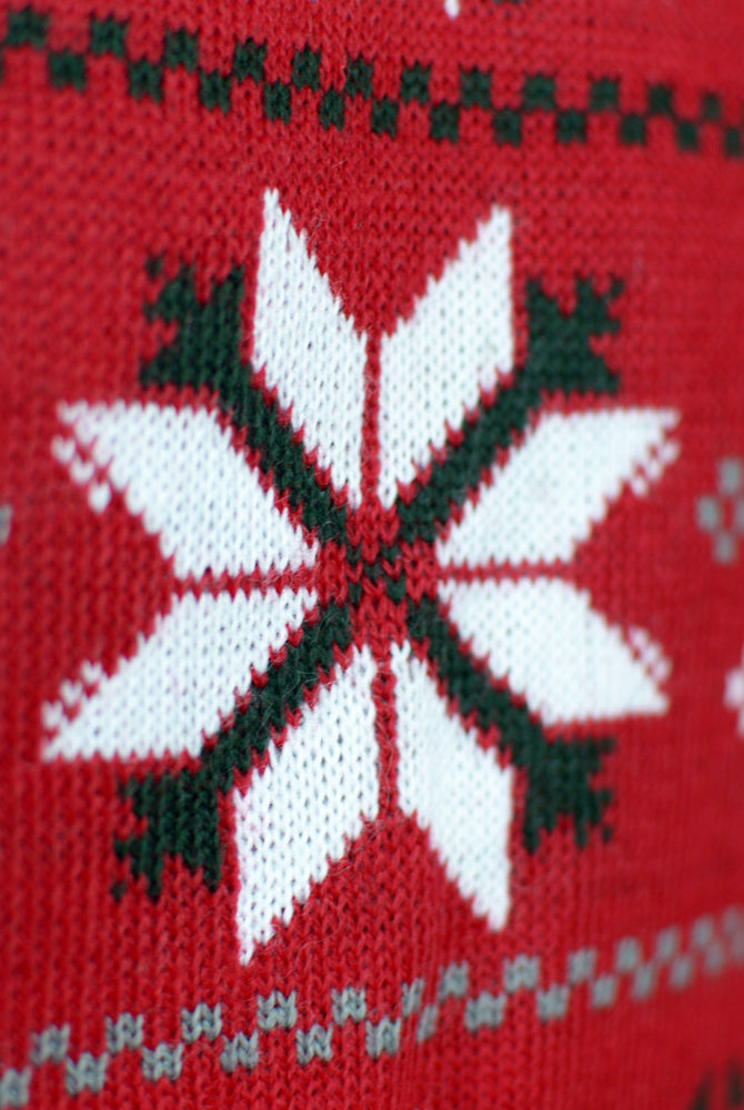 Red Christmas Jumper with Reindeers, Trees and Polar Star Detail