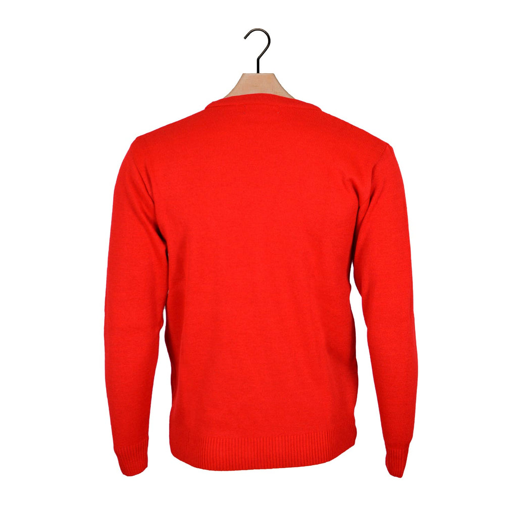 Red Christmas Jumper with Smiling Reindeer Back