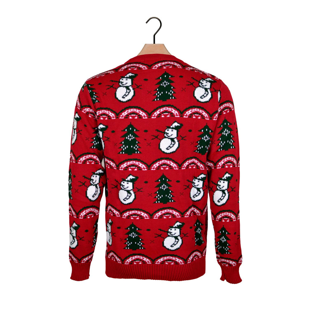 Red Christmas Jumper with Trees and Snowmens Back