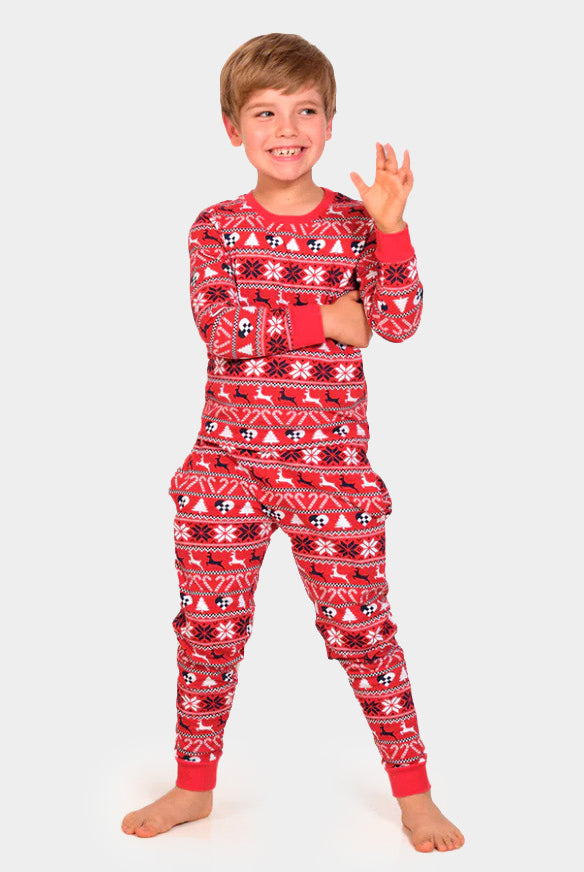 Red Christmas Pyjama for Family with Reindeer and Trees Kids