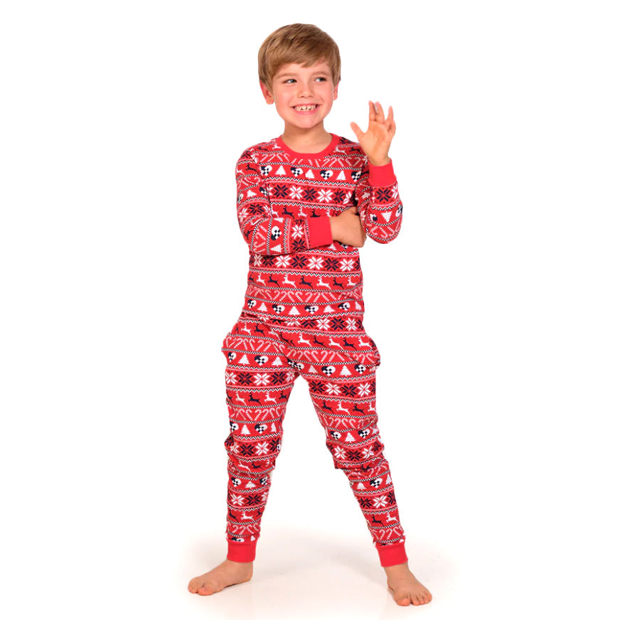 Red Christmas Pyjama for Family with Reindeer and Trees Kids