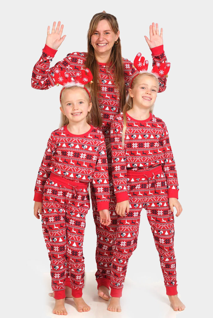 Red Christmas Pyjama for Family with Reindeer and Trees