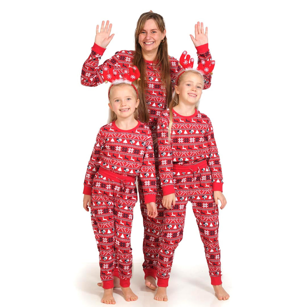 Red Christmas Pyjama for Family with Reindeer and Trees