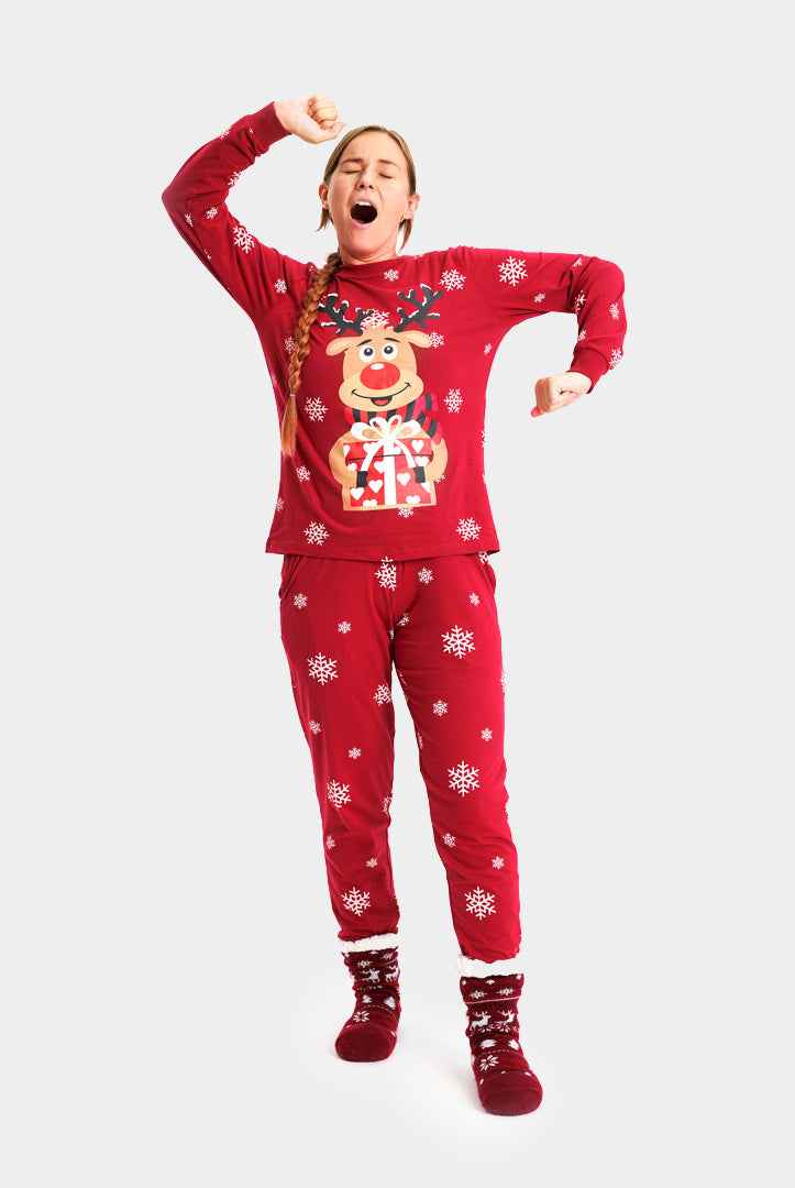 Red Christmas Pyjama for Family with Rudolph the Reindeer Womens