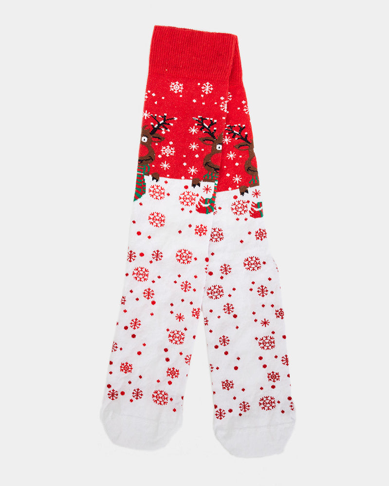 Red Christmas Socks Unisex Reindeer with Scarf