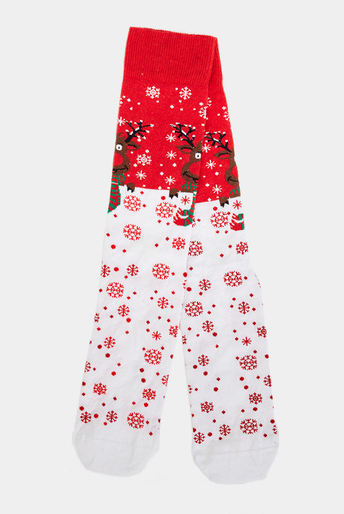 Red Christmas Socks Unisex Reindeer with Scarf