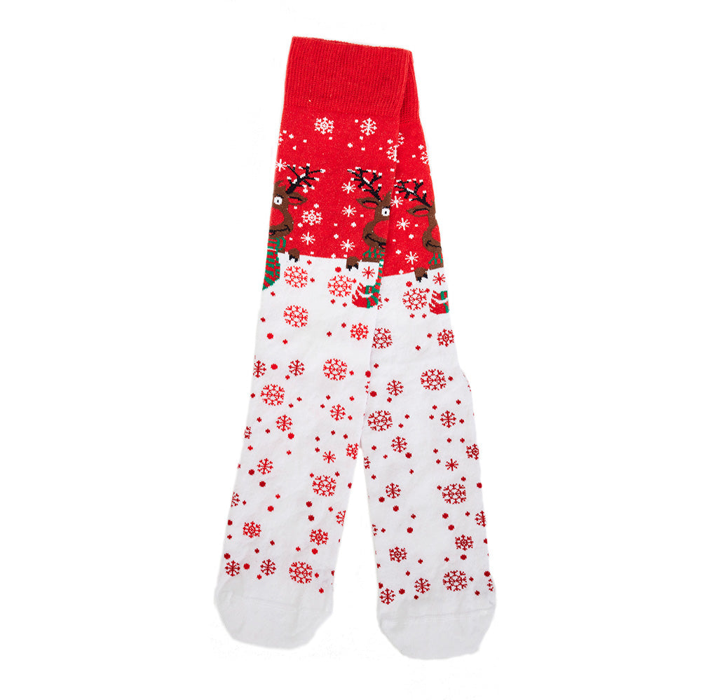 Red Christmas Socks Unisex Reindeer with Scarf