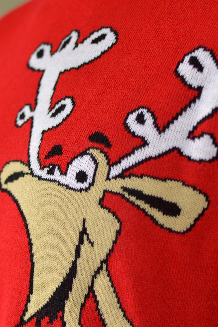 Red Family Christmas Jumper Reindeer with a Beer Detail