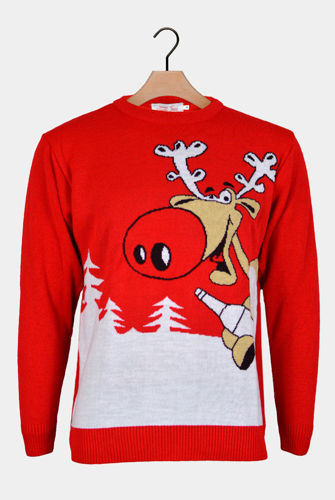 Red Family Christmas Jumper Reindeer with a Beer