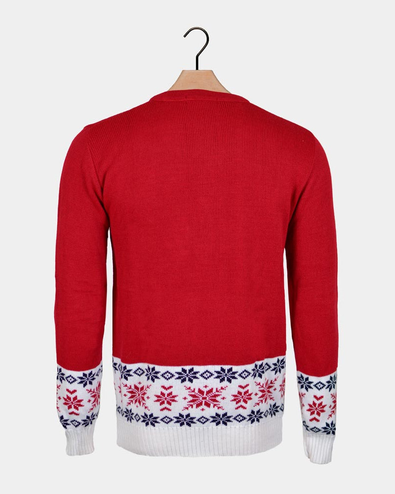 Red Family Christmas Jumper with Reindeer and Snow Back