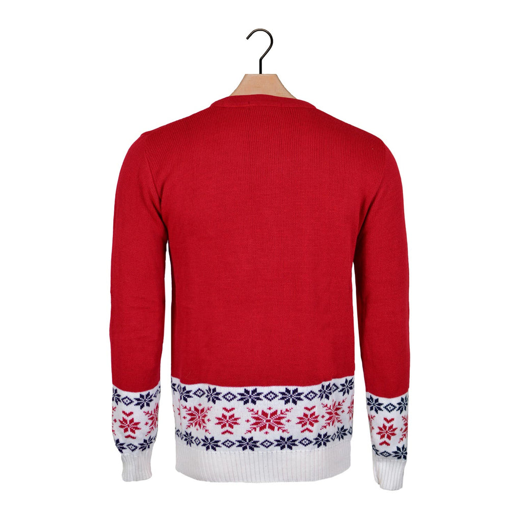 Red Family Christmas Jumper with Reindeer and Snow Back