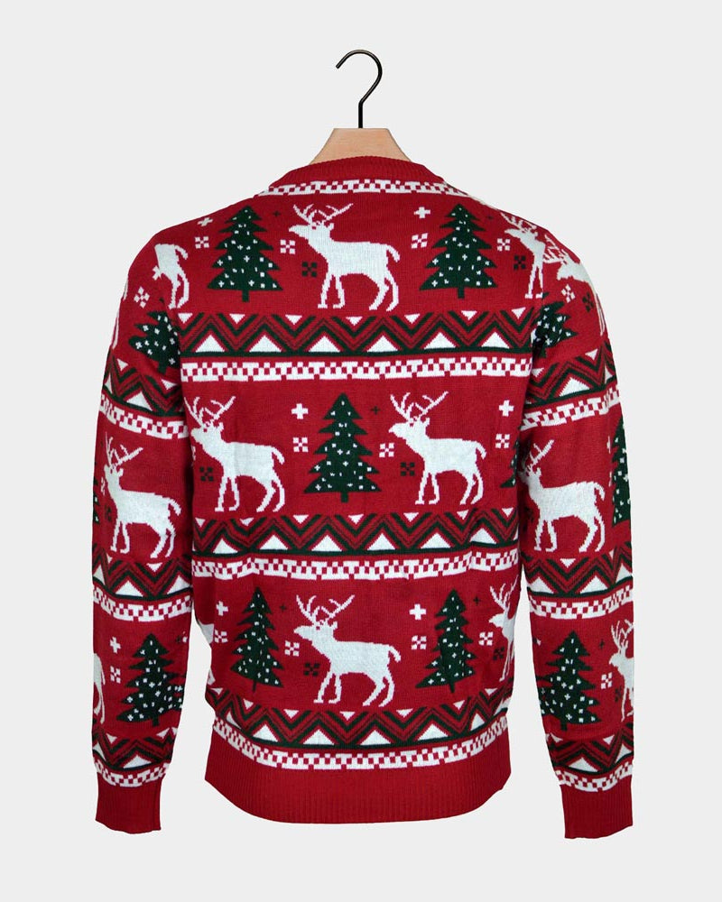 Red Family Christmas Jumper with Reindeers and Christmas Trees Back