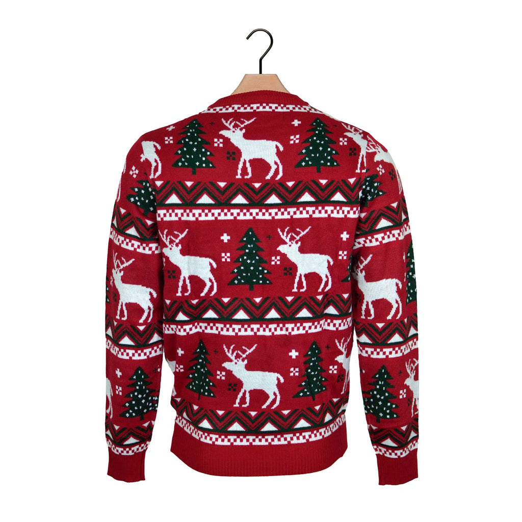 Red Family Christmas Jumper with Reindeers and Christmas Trees Back
