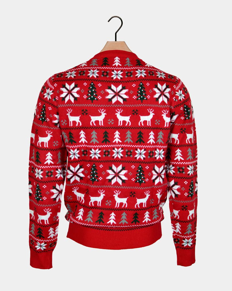 Red Family Christmas Jumper with Reindeers, Trees and Polar Star Back