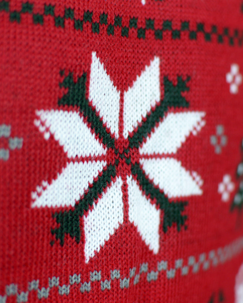 Red Family Christmas Jumper with Reindeers, Trees and Polar Star Detail