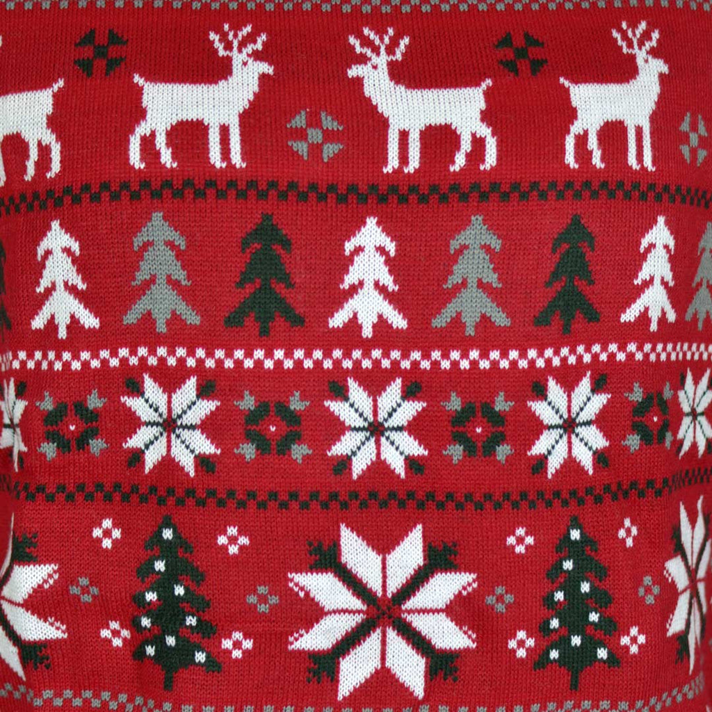 Red Family Christmas Jumper with Reindeers, Trees and Polar Star Detail