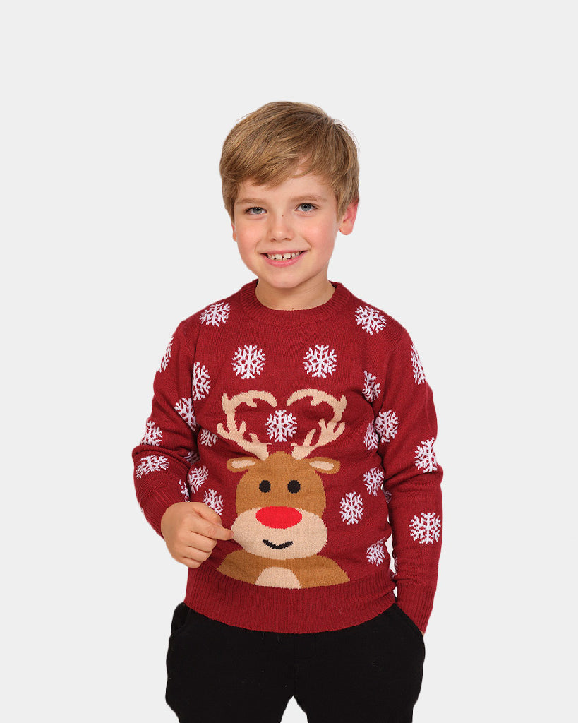 Boys Red Family's Christmas Jumper with Rudolph the Reindeer