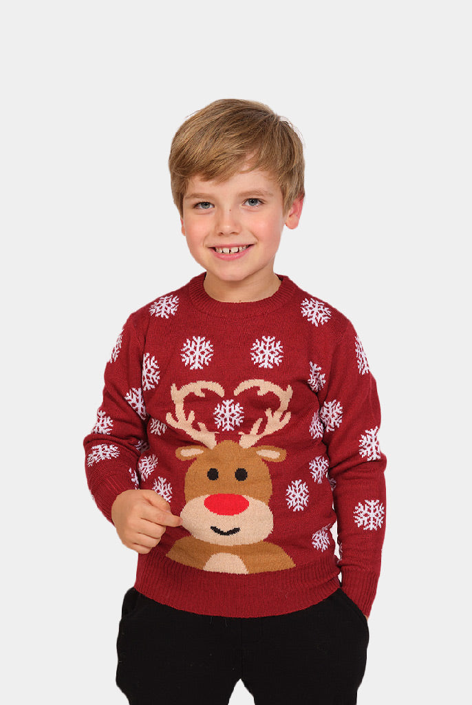 Boys Red Family's Christmas Jumper with Rudolph the Reindeer