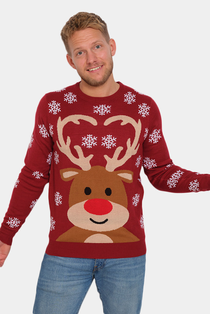 Mens Red Family's Christmas Jumper with Rudolph the Reindeer