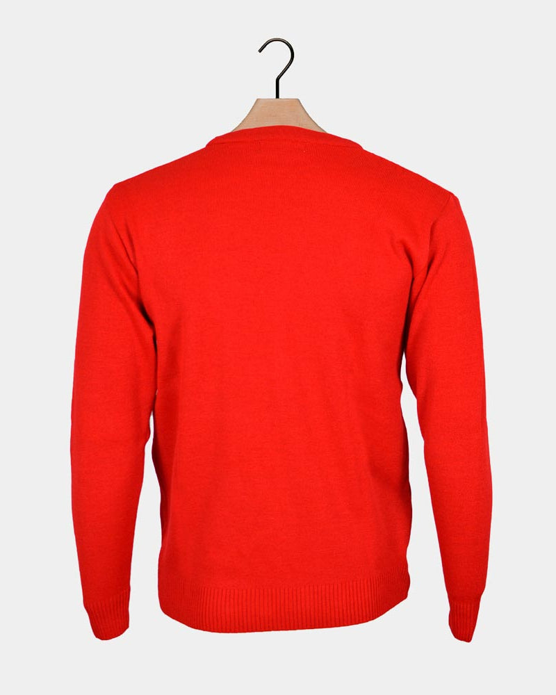 Red Family Christmas Jumper with Smiling Tree Back
