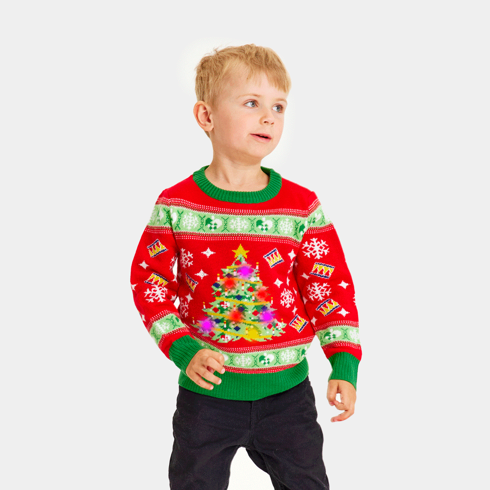 Red LED light up Boys and Girls Christmas Jumper with Christmas Tree Christmas Jumper Shop