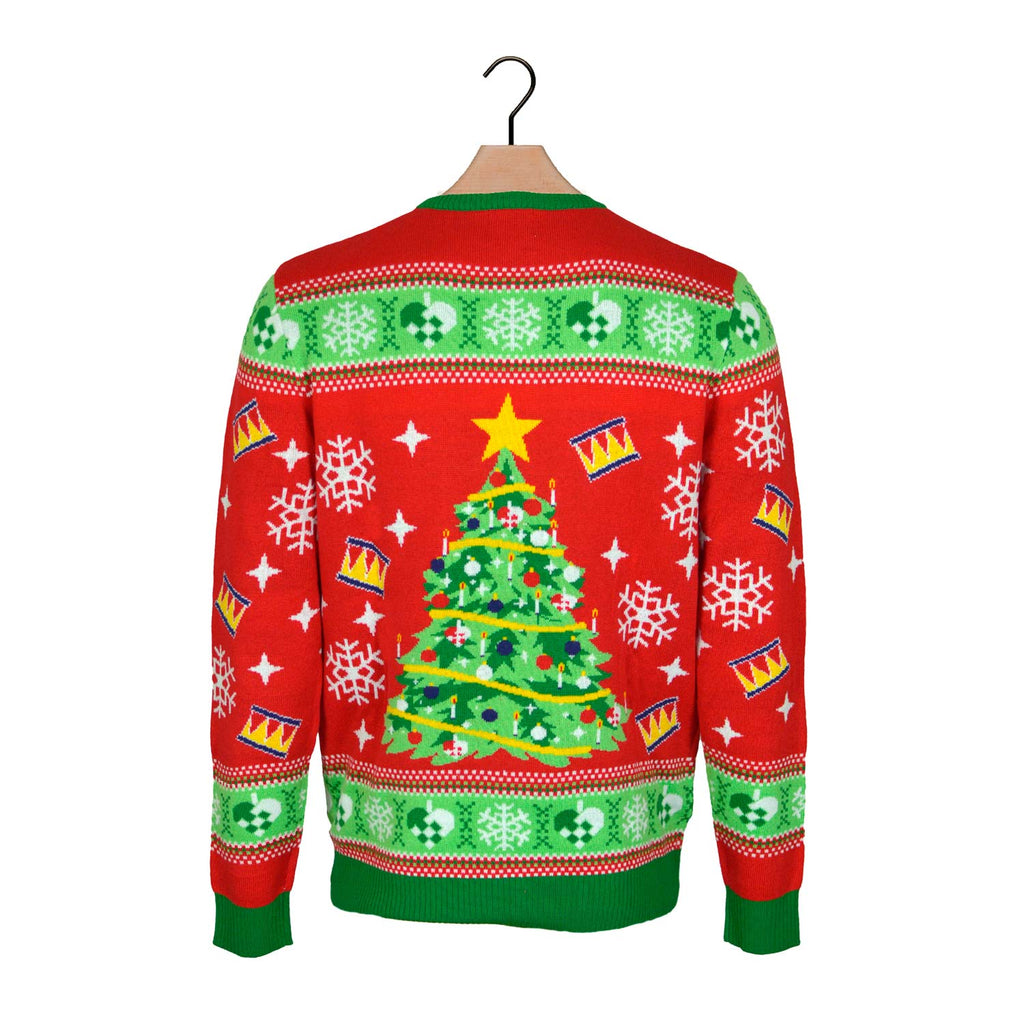 Red LED light-up Christmas Jumper with Christmas Tree Back