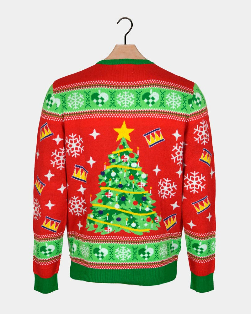 Red LED light-up Family Christmas Jumper with Christmas Tree Back